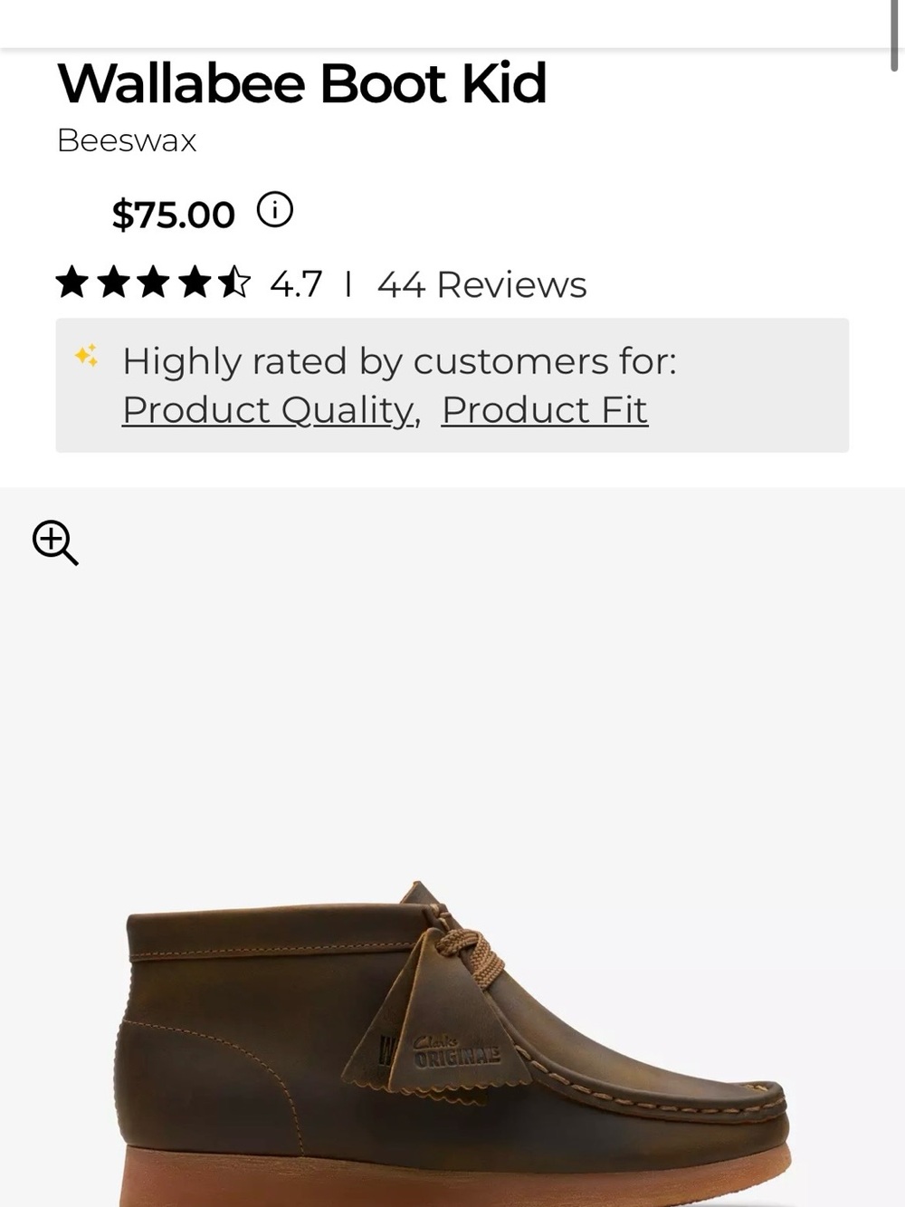 Clarks  kids Wallabee Chukka Boot in Beeswax Brown